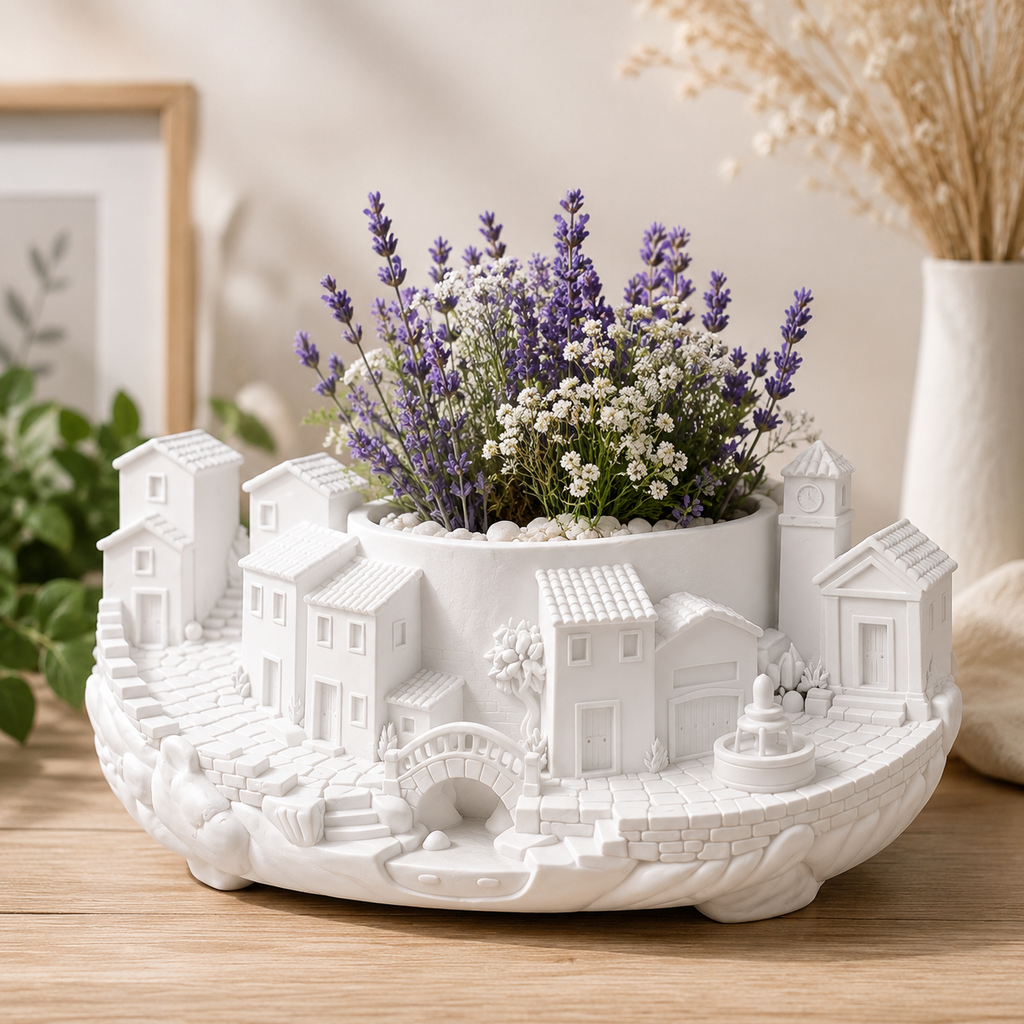 Silikonform Miniaturstadt mit Bonsai – Gießform für Raysin, Keraflott, Gips & Beton