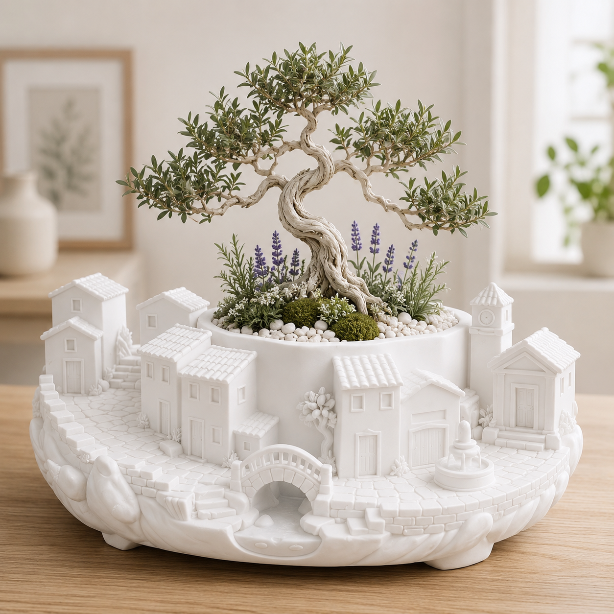 Silikonform Miniaturstadt mit Bonsai – Gießform für Raysin, Keraflott, Gips & Beton