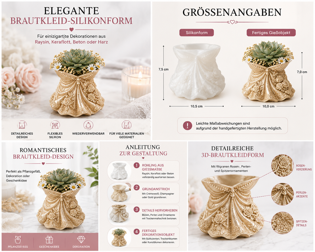 3D Brautkleid Silikonform | Gießform für Raysin & Beton
