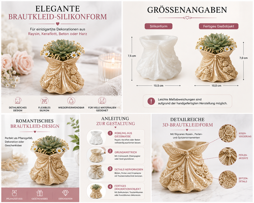 3D Brautkleid Silikonform | Gießform für Raysin & Beton