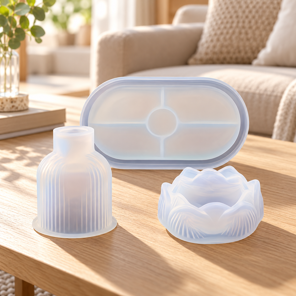 Silikonformen-Set für geriffelte Vase, Lotus-Schale und ovales Tablett