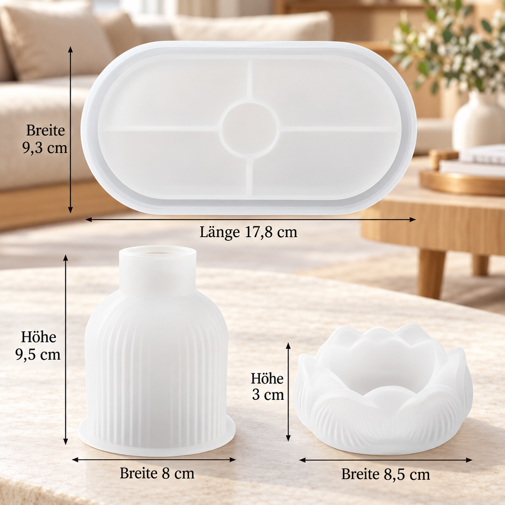 Silikonformen-Set für geriffelte Vase, Lotus-Schale und ovales Tablett
