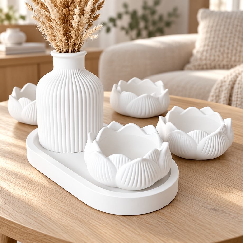 Silikonformen-Set für geriffelte Vase, Lotus-Schale und ovales Tablett