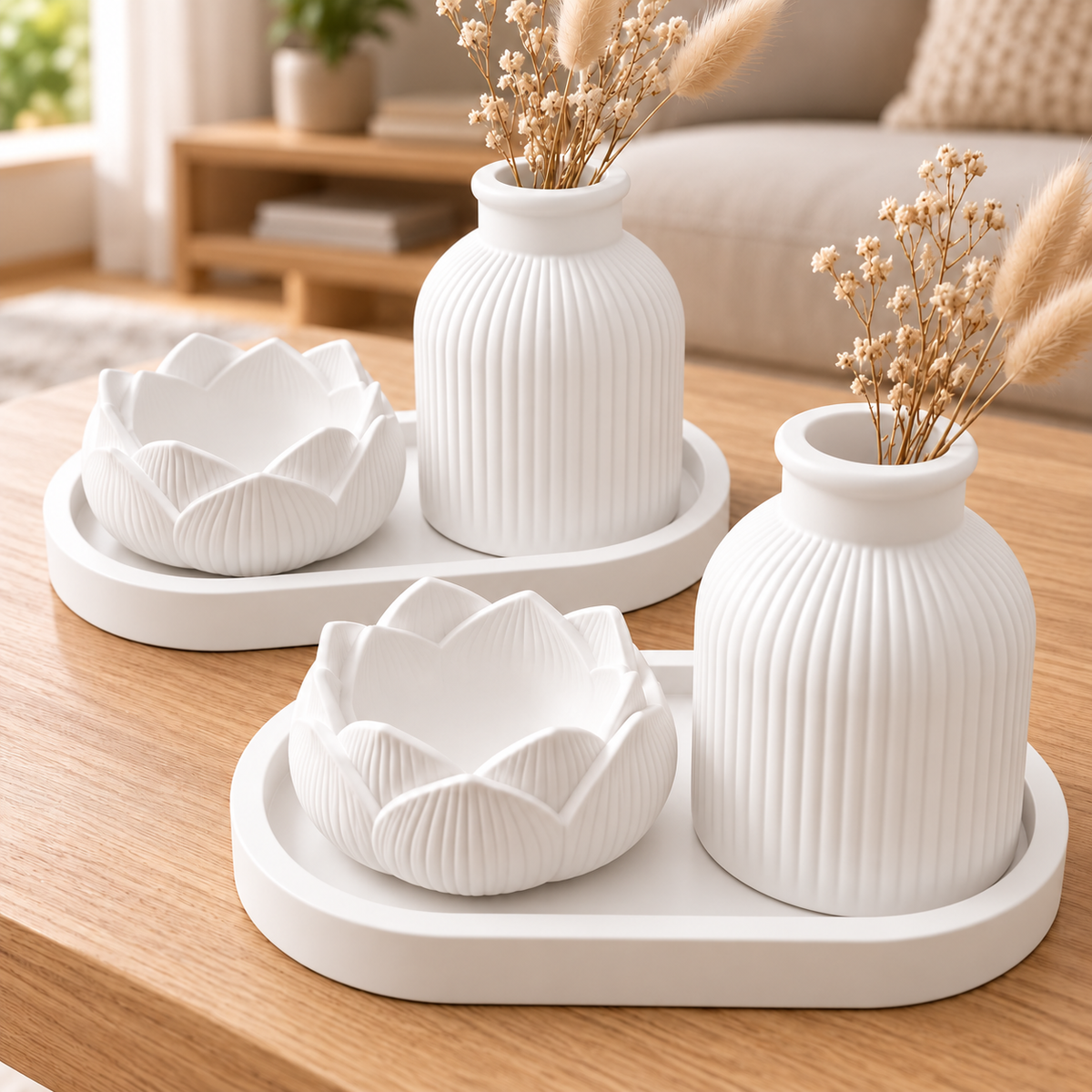 Silikonformen-Set für geriffelte Vase, Lotus-Schale und ovales Tablett