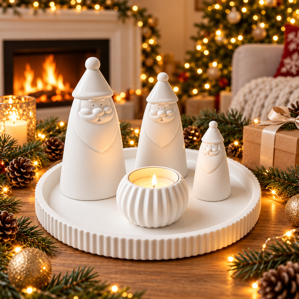 Silikonformen-Set Weihnachten – 3 Weihnachtsmänner, Teelichthalter und rundes Tablett