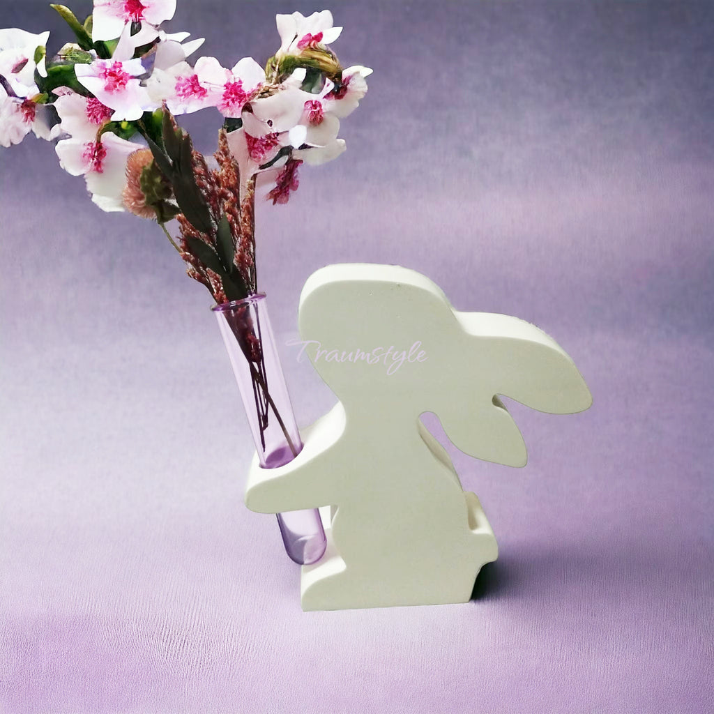 Gießform Hase mit Vase (Reagenzglas) – Silikonform für Raysin, Keraflott, Beton & Harz | Oster Deko | DIY Geschenk