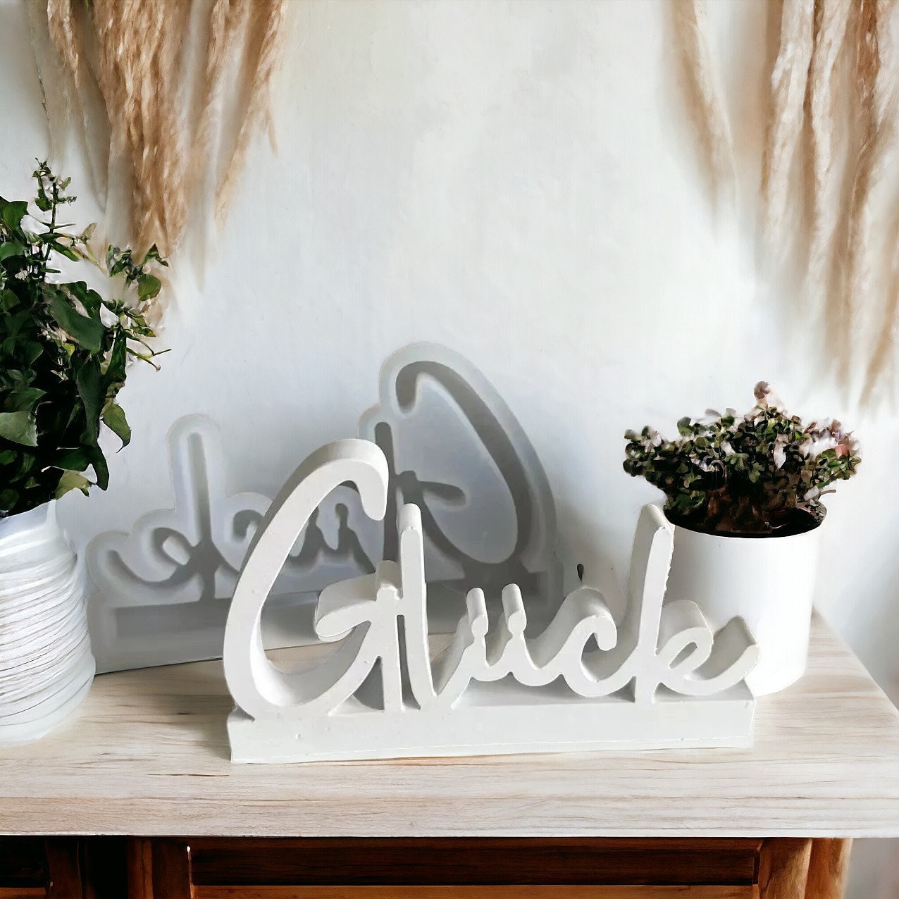 Gießform, Silikongießform, Schriftzug Glück, Dekoration, Silikonform