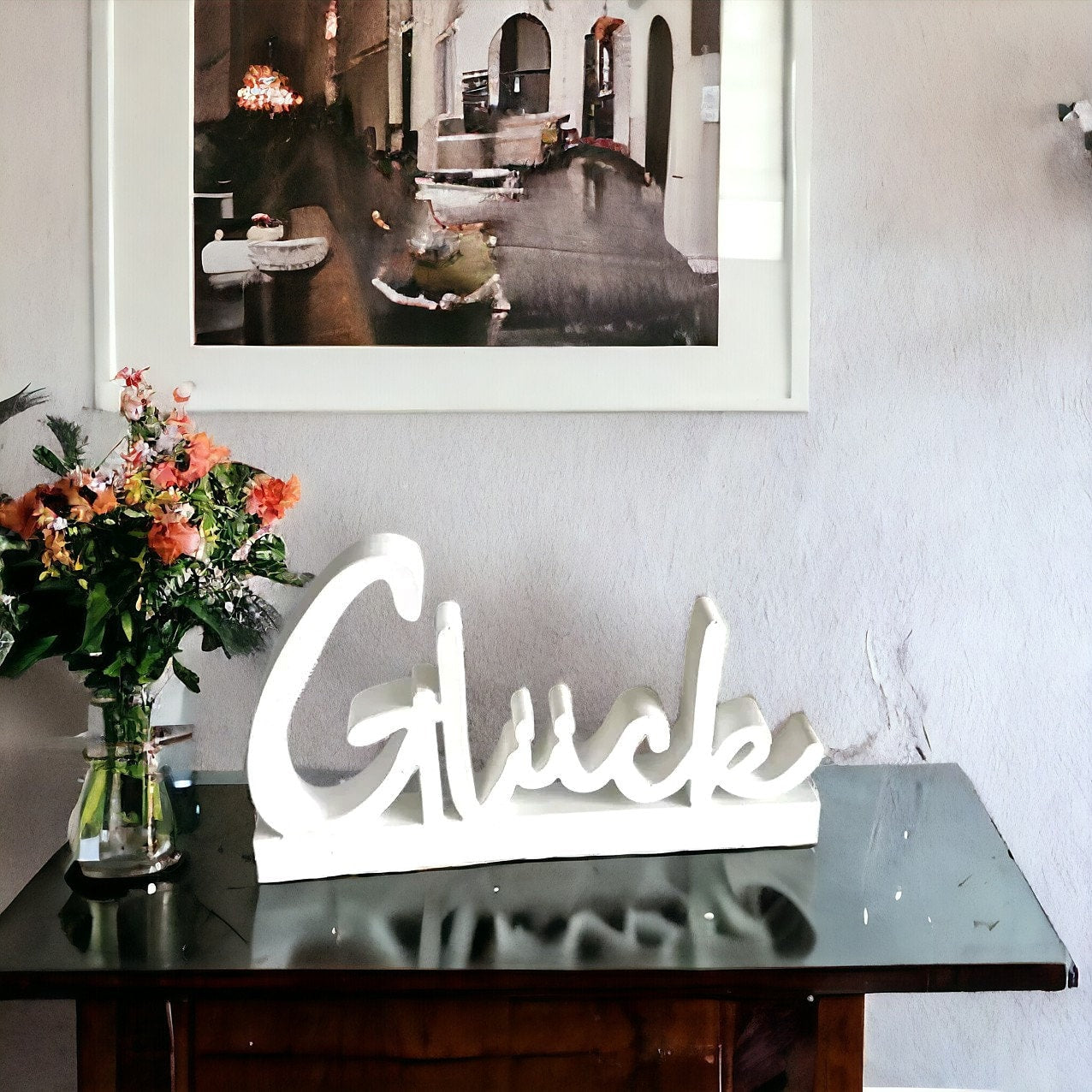 Gießform, Silikongießform, Schriftzug Glück, Dekoration, Silikonform