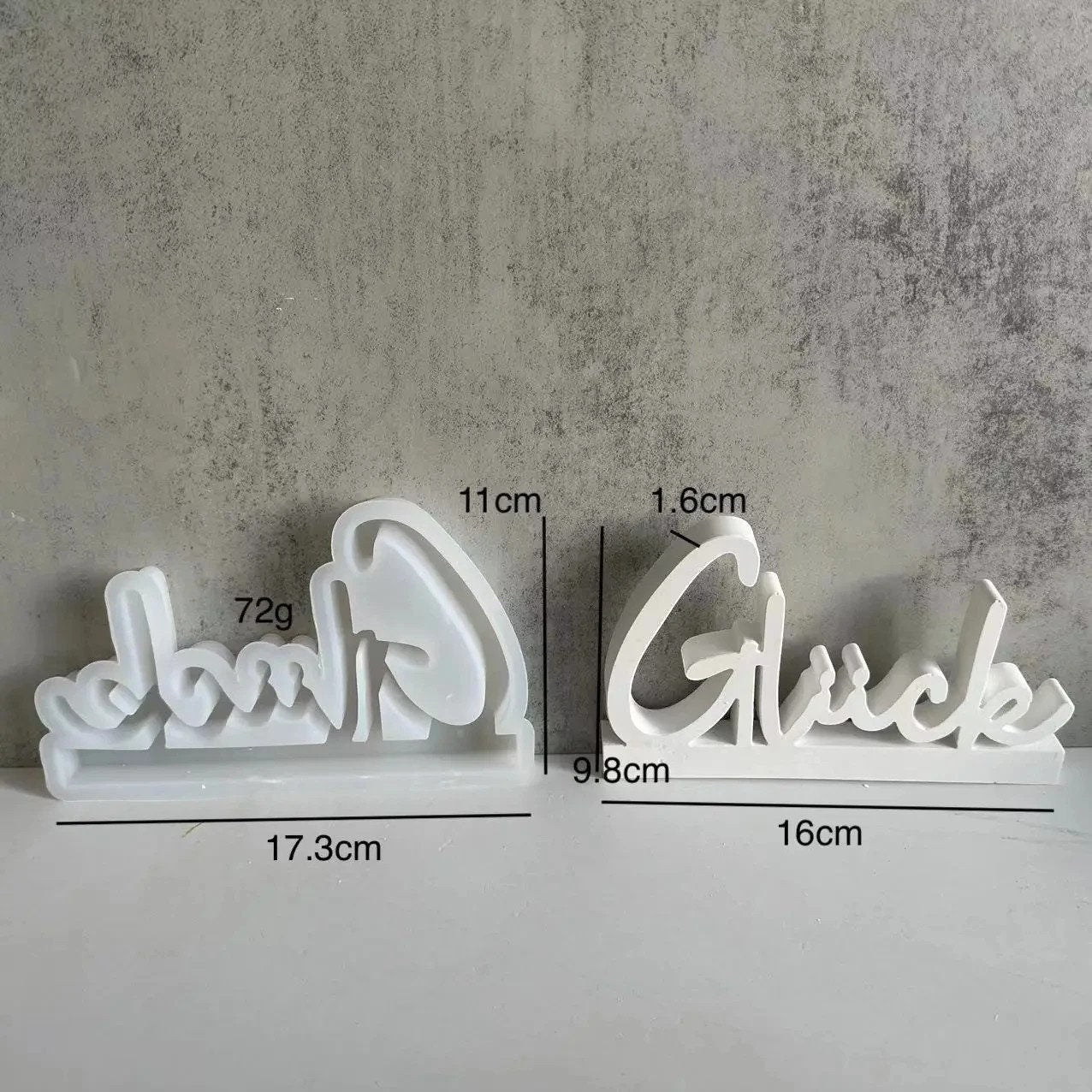 Gießform, Silikongießform, Schriftzug Glück, Dekoration, Silikonform
