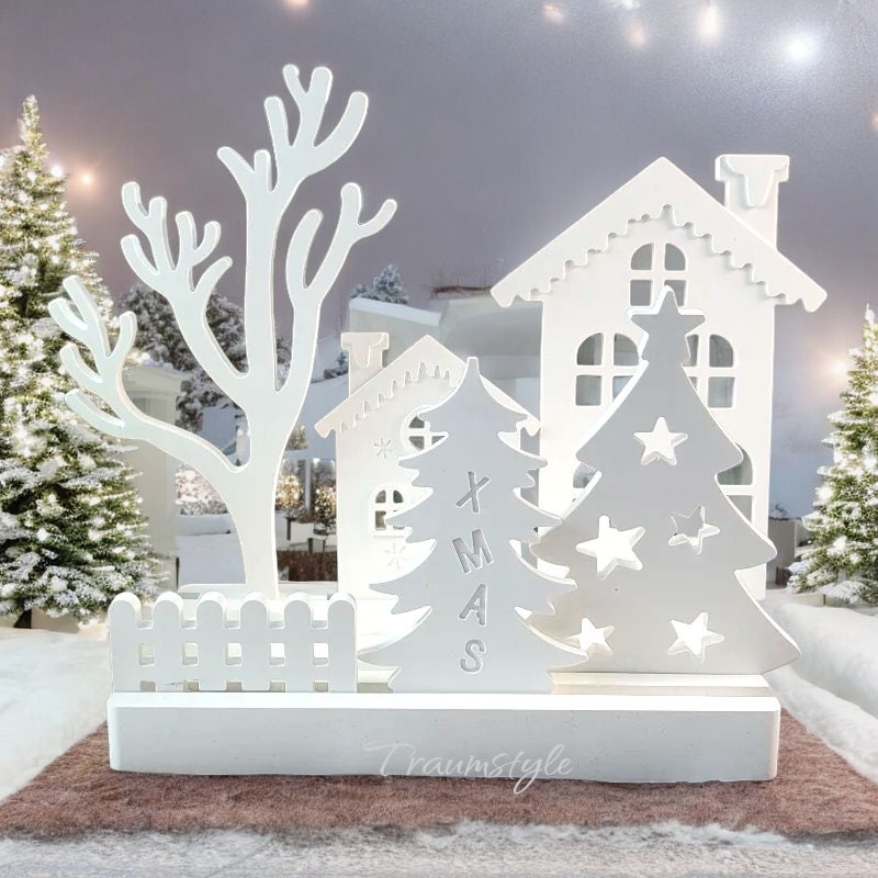 Weihnachtsbaum, Haus, Silikonform, Weihnacht Landschaft, Set 6 Formen, Kerzenständerformen, Einschieber, für Teelichthalteplatte