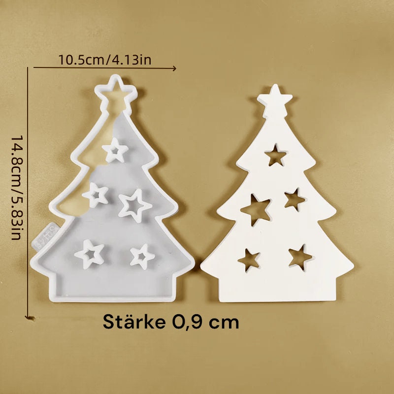 Weihnachtsbaum, Haus, Silikonform, Weihnacht Landschaft, Set 6 Formen, Kerzenständerformen, Einschieber, für Teelichthalteplatte