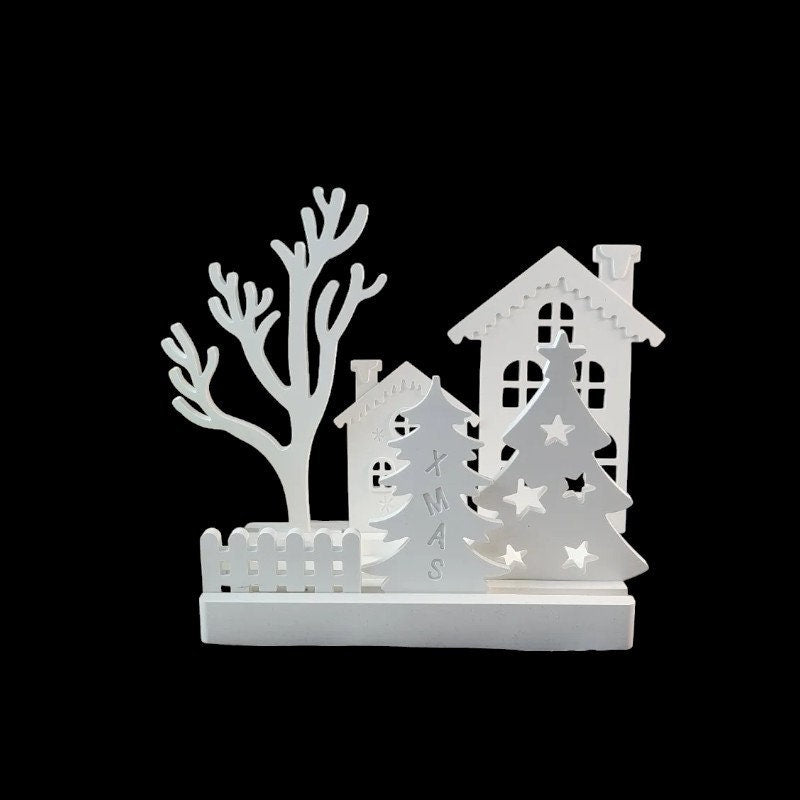 Weihnachtsbaum, Haus, Silikonform, Weihnacht Landschaft, Set 6 Formen, Kerzenständerformen, Einschieber, für Teelichthalteplatte