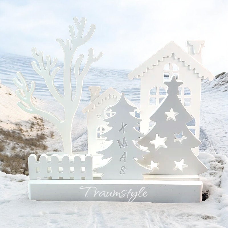 Weihnachtsbaum, Haus, Silikonform, Weihnacht Landschaft, Set 6 Formen, Kerzenständerformen, Einschieber, für Teelichthalteplatte
