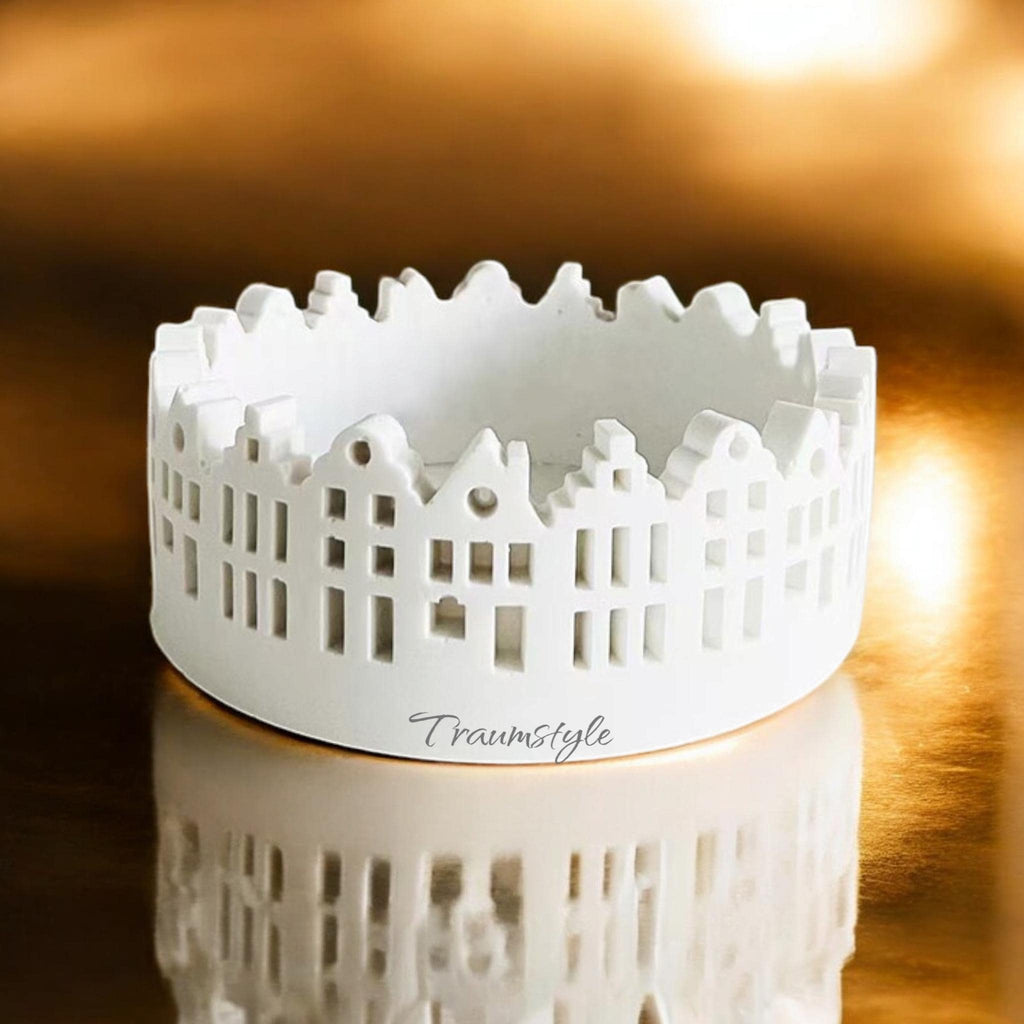 Silikon Gießform rundes Lichthaus groß 14 x 6 cm | Laternenhaus Schale Kerzenhalter für Raysin Keraflott Beton