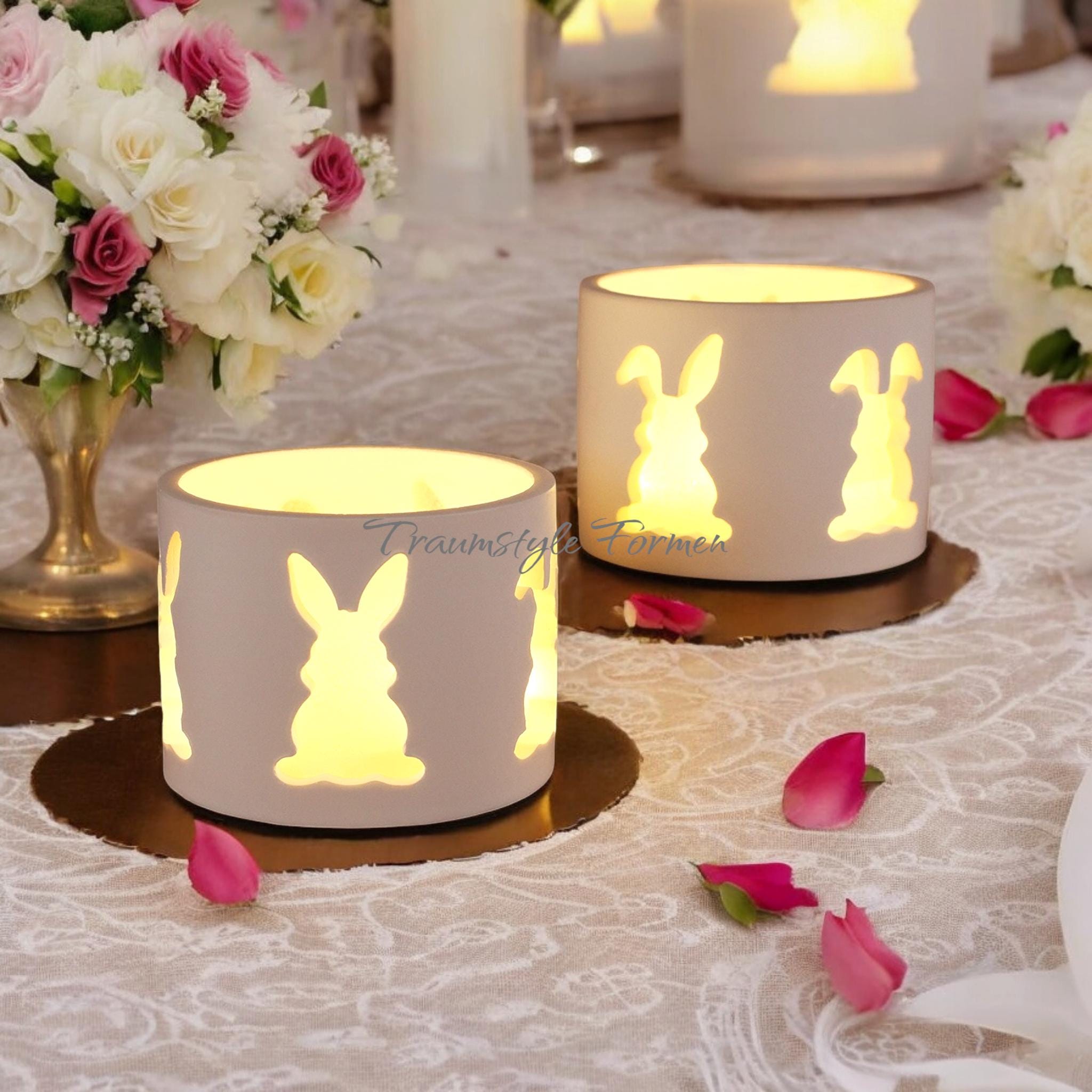 Gießform, Silikon Gießform, Windlicht, Kerzenhalter, Hase, Osterhase, Herzhase, Ornamente, Kaninchen