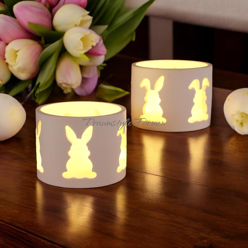 Gießform, Silikon Gießform, Windlicht, Kerzenhalter, Hase, Osterhase, Herzhase, Ornamente, Kaninchen