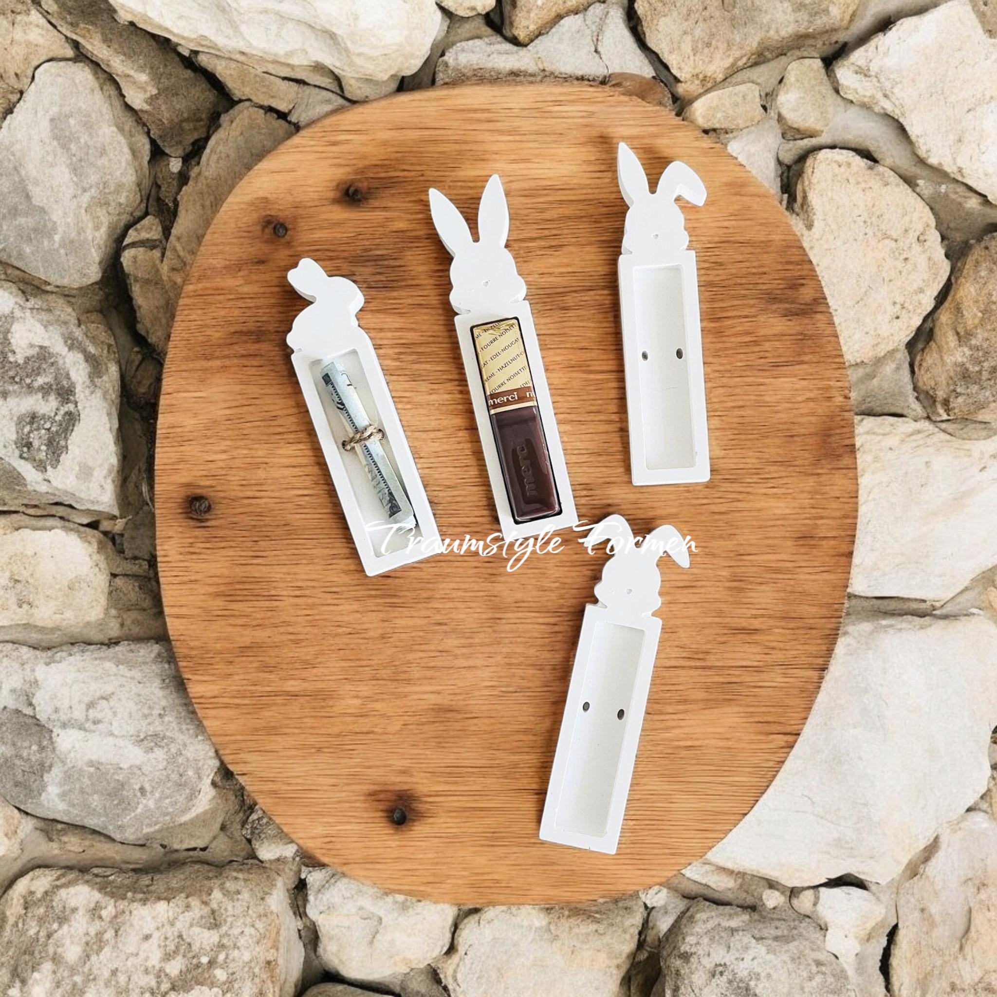 Silikonform Osterhase (4-fach) – Gießform Geschenkhalter für Schokoriegel & Geldgeschenk | Raysin/Keraflott