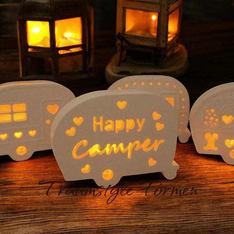Silikonform, Silikon Gießform, Happy Camper, Wohnwagen, für LED Ballonlichter, Beleuchtung, handgefertigt, Raysin Keraflott