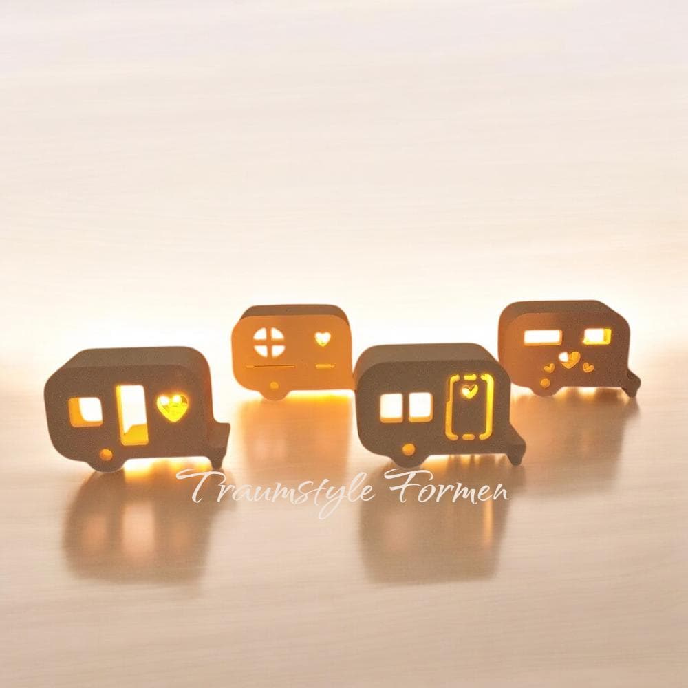 Silikonform, Silikon Gießform, Happy Camper, Mini Wohnwagen, für LED Ballonlichter, Beleuchtung, handgefertigt, Raysin Keraflott