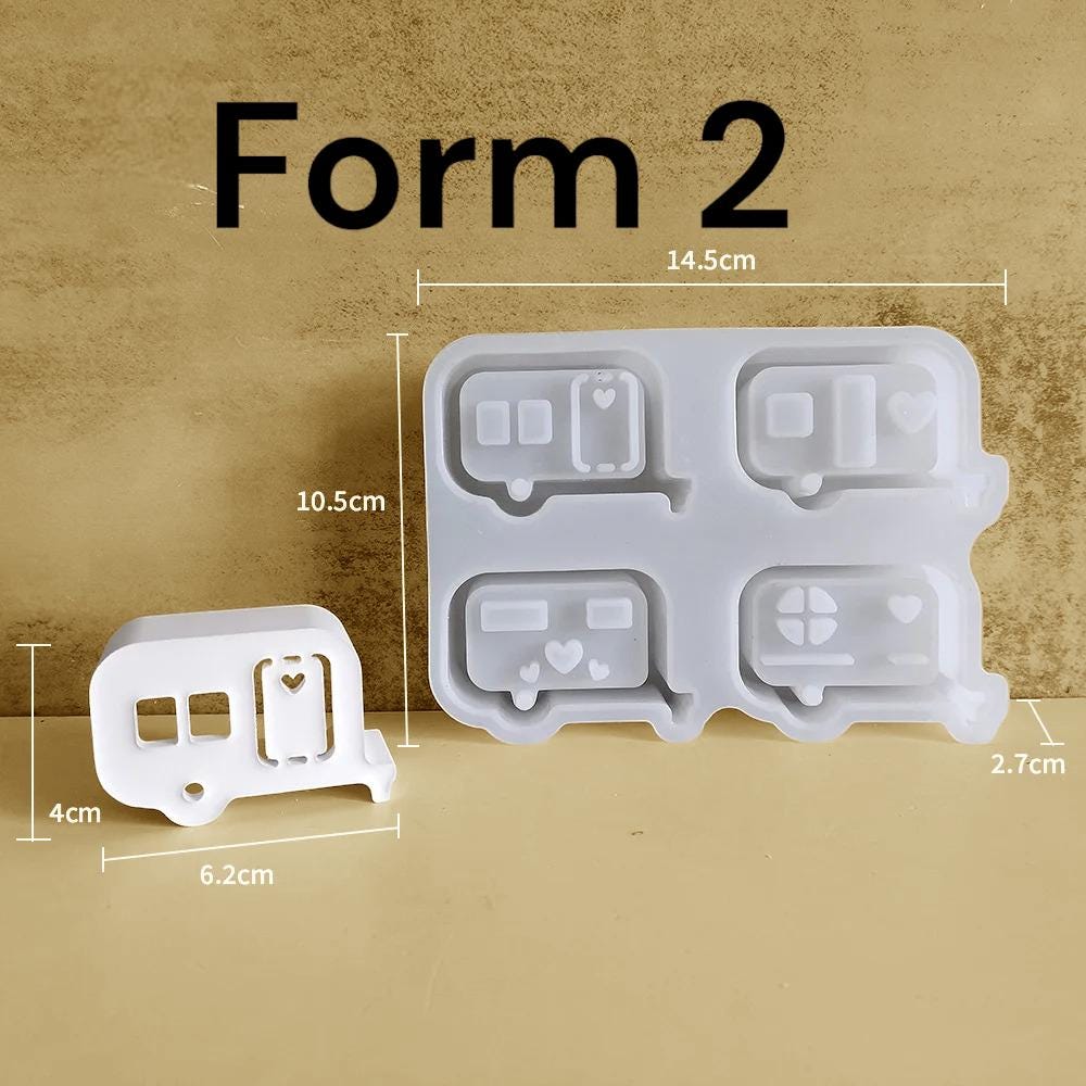 Silikonform, Silikon Gießform, Happy Camper, Mini Wohnwagen, für LED Ballonlichter, Beleuchtung, handgefertigt, Raysin Keraflott