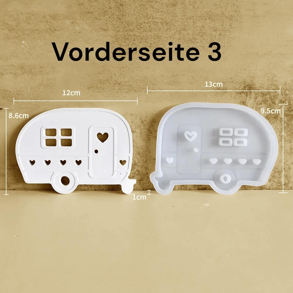 Silikonform, Silikon Gießform, Happy Camper, Wohnwagen, für LED Ballonlichter, Beleuchtung, handgefertigt, Raysin Keraflott