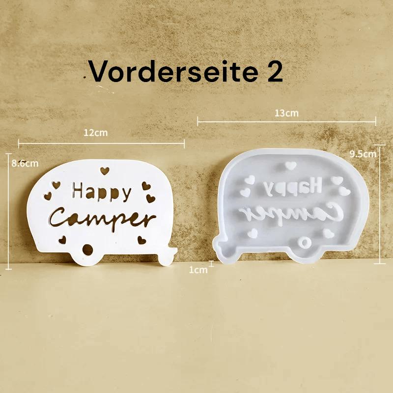 Silikonform, Silikon Gießform, Happy Camper, Wohnwagen, für LED Ballonlichter, Beleuchtung, handgefertigt, Raysin Keraflott
