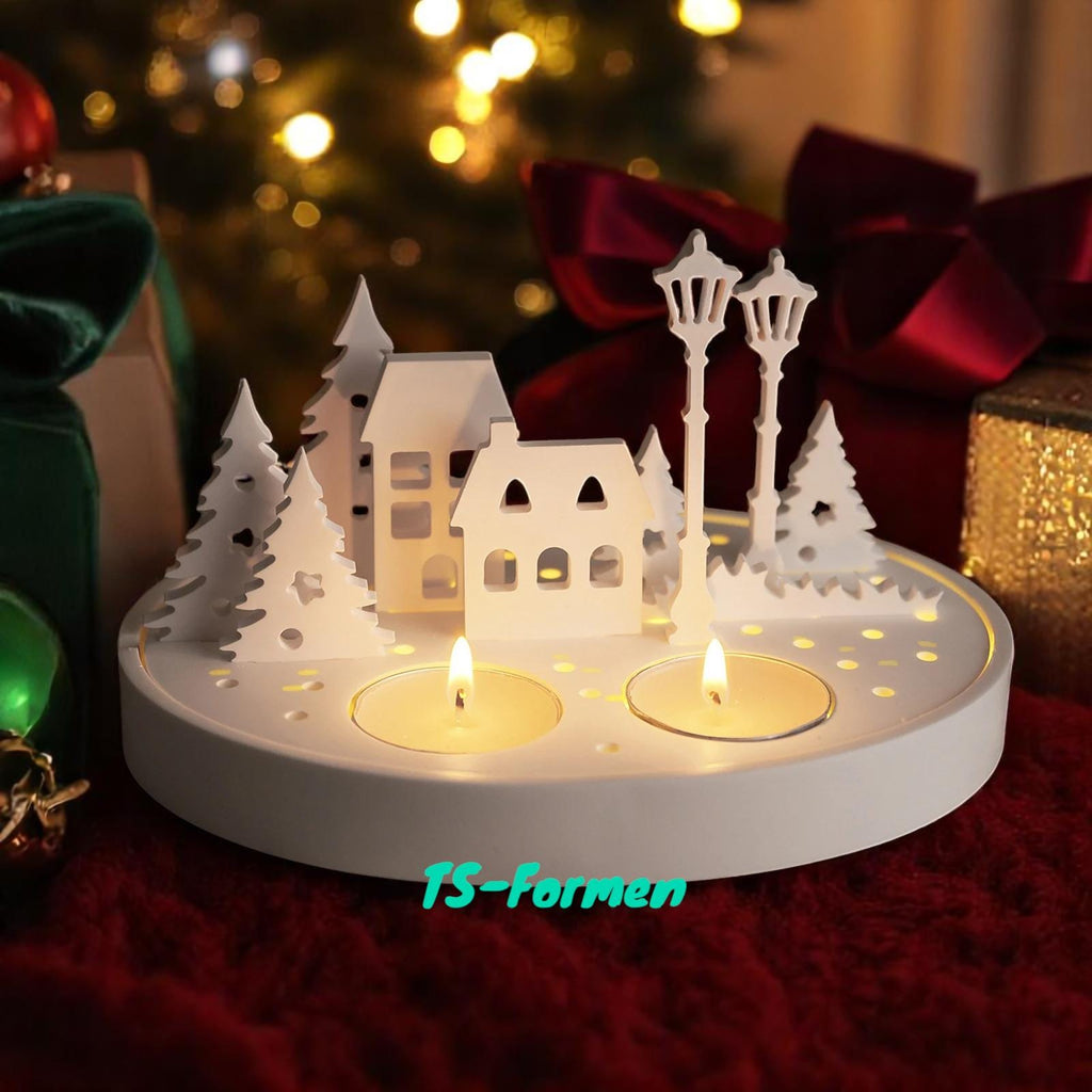 Silikon Gießform, Giessform Silikon, Licht Haus, LED Beleuchtung und Teelichter, Set 3 Formen, Landschaft