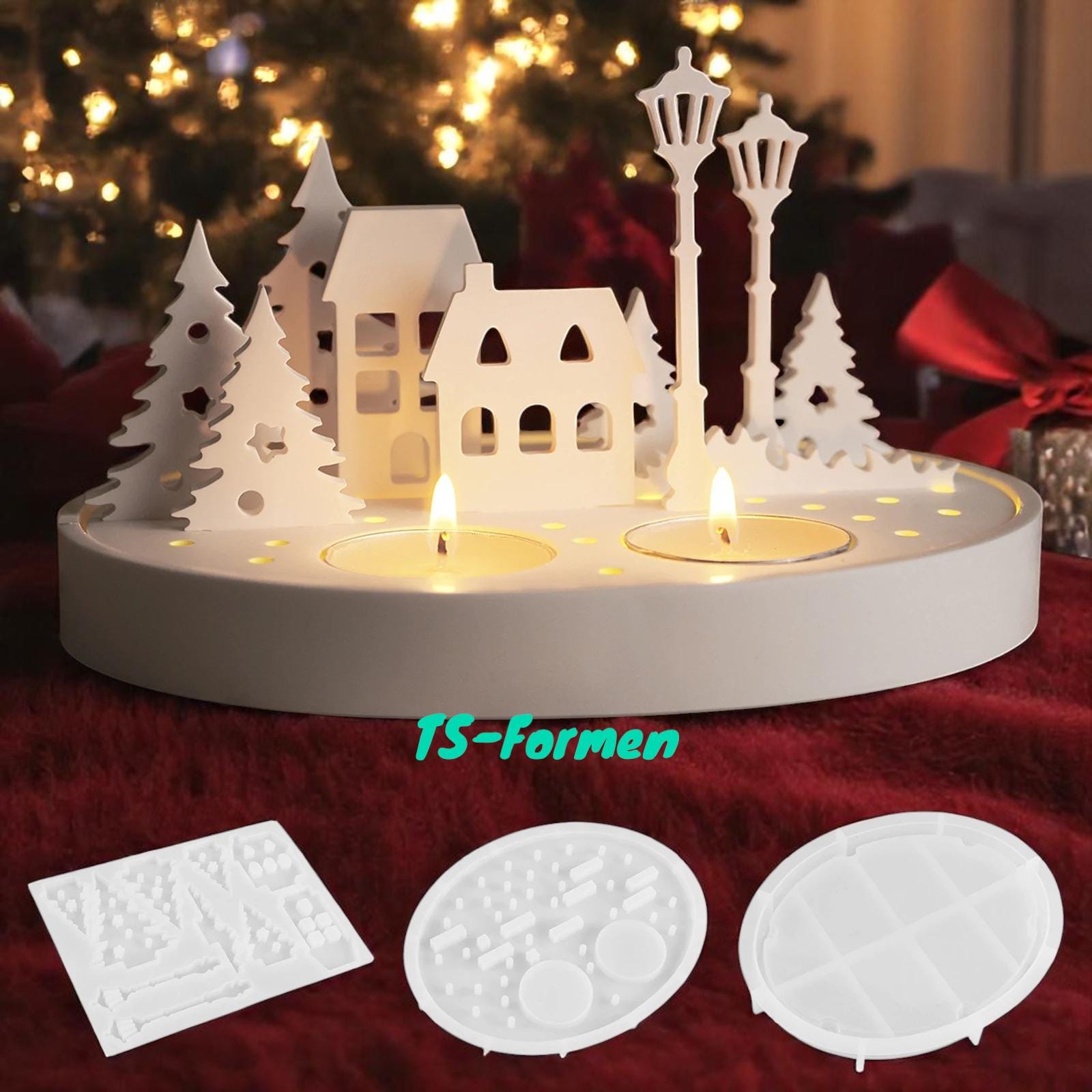 Silikon Gießform, Giessform Silikon, Licht Haus, LED Beleuchtung und Teelichter, Set 3 Formen, Landschaft