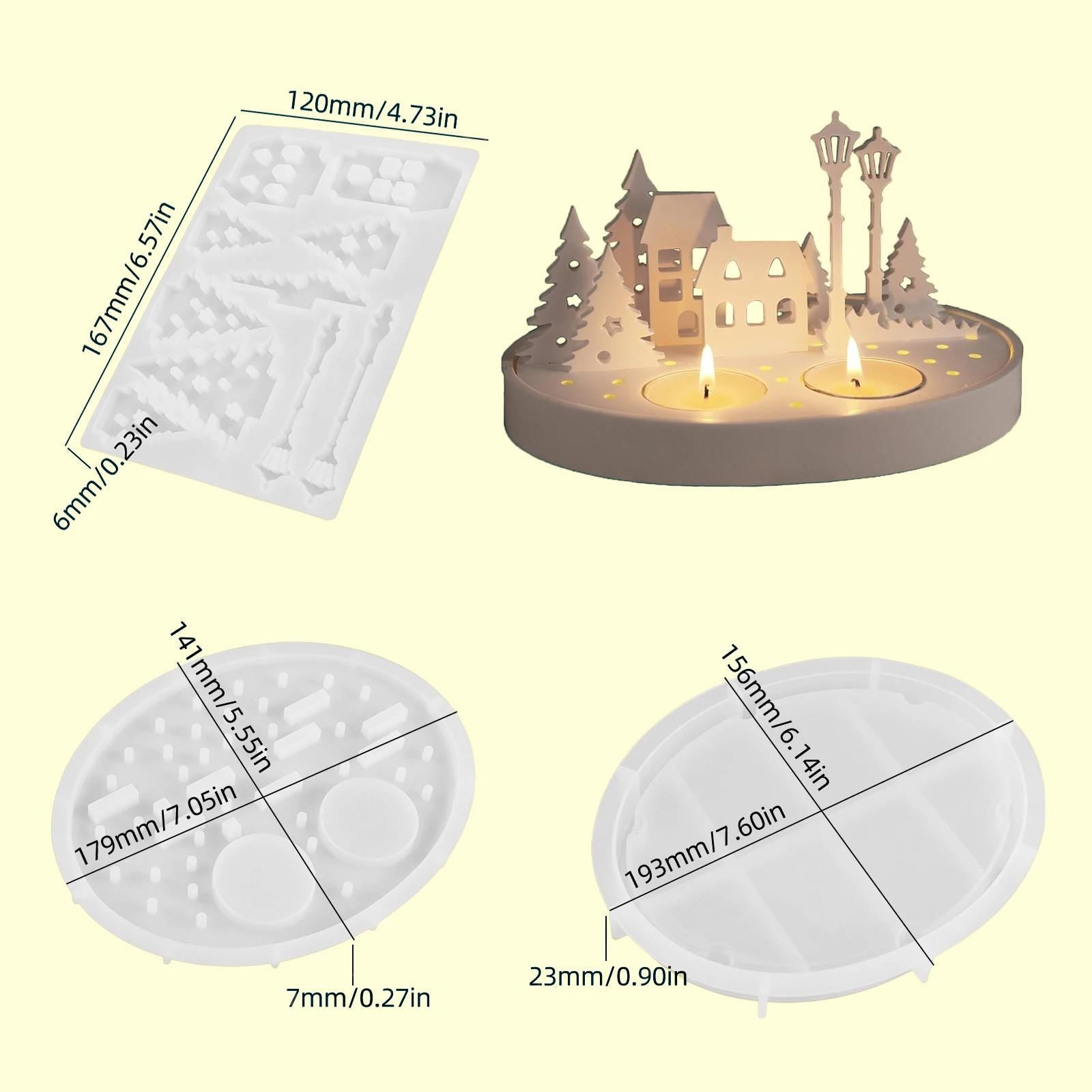 Silikon Gießform, Giessform Silikon, Licht Haus, LED Beleuchtung und Teelichter, Set 3 Formen, Landschaft