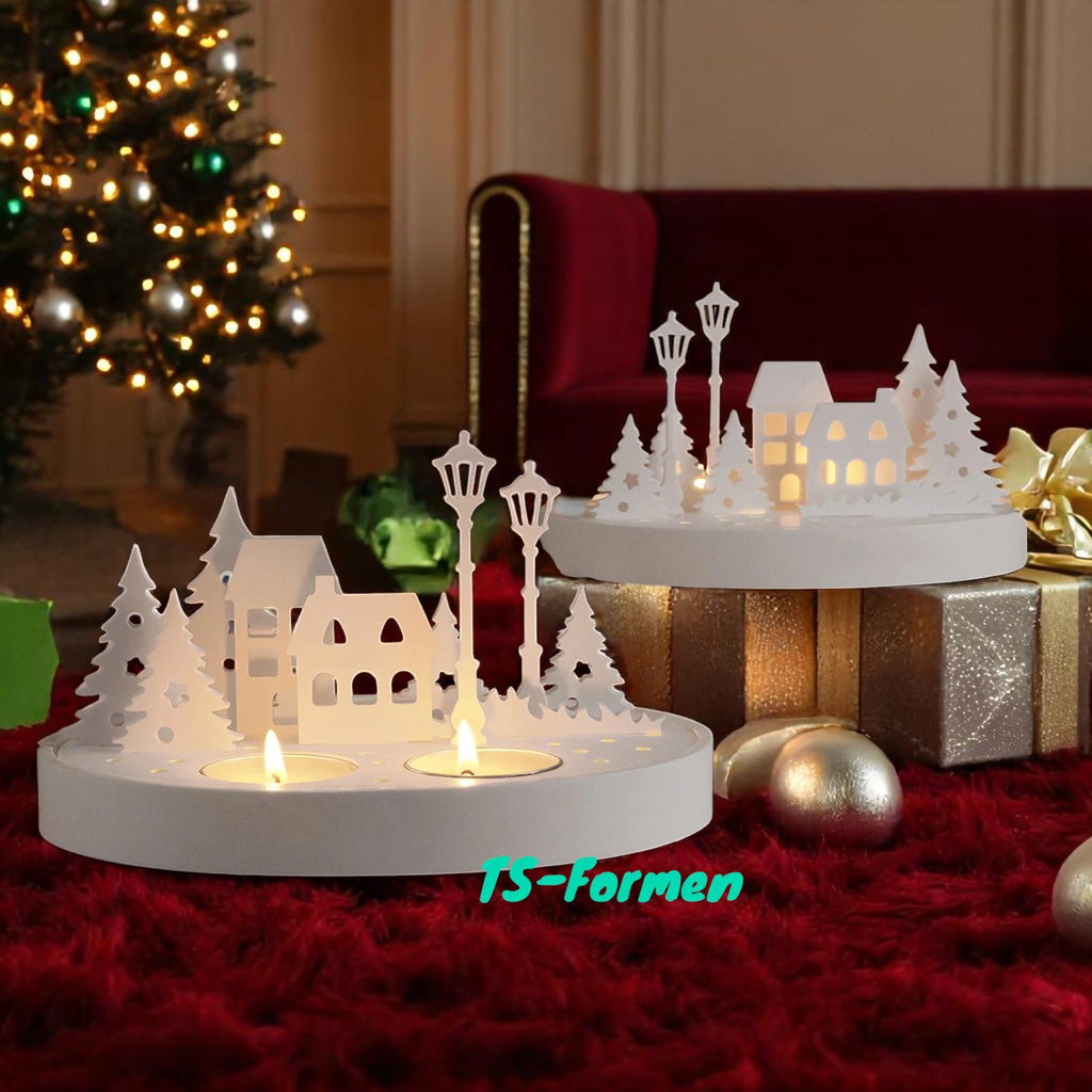 Silikon Gießform, Giessform Silikon, Licht Haus, LED Beleuchtung und Teelichter, Set 3 Formen, Landschaft