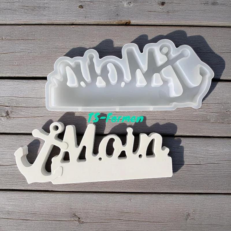 Silikon Form, Schriftzug Moin mit Anker, maritime Gießform, Raysin, Herstellung