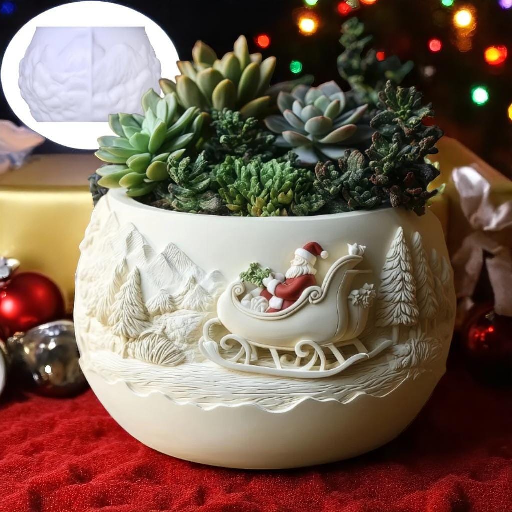 Silikon Gießform Weihnachtsmann Blumentopf – Pflanzgefäß Form Weihnachten – Betonform, DIY Deko, wiederverwendbare Silikonform