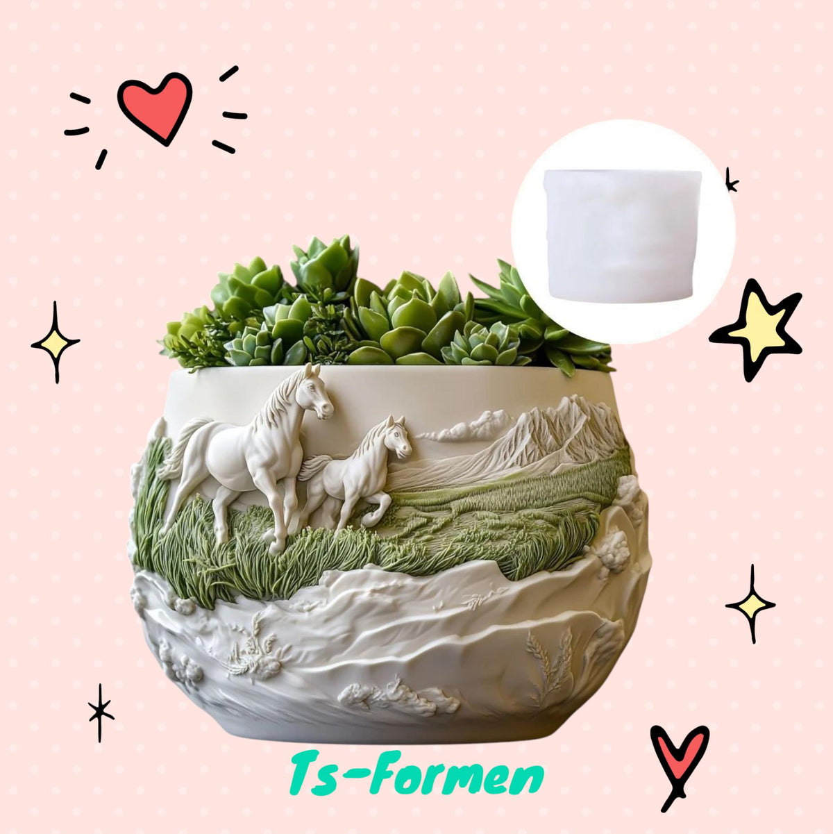 Gießform, Silikon Form, Pferde, Pflanzgefäß, Blumentopf