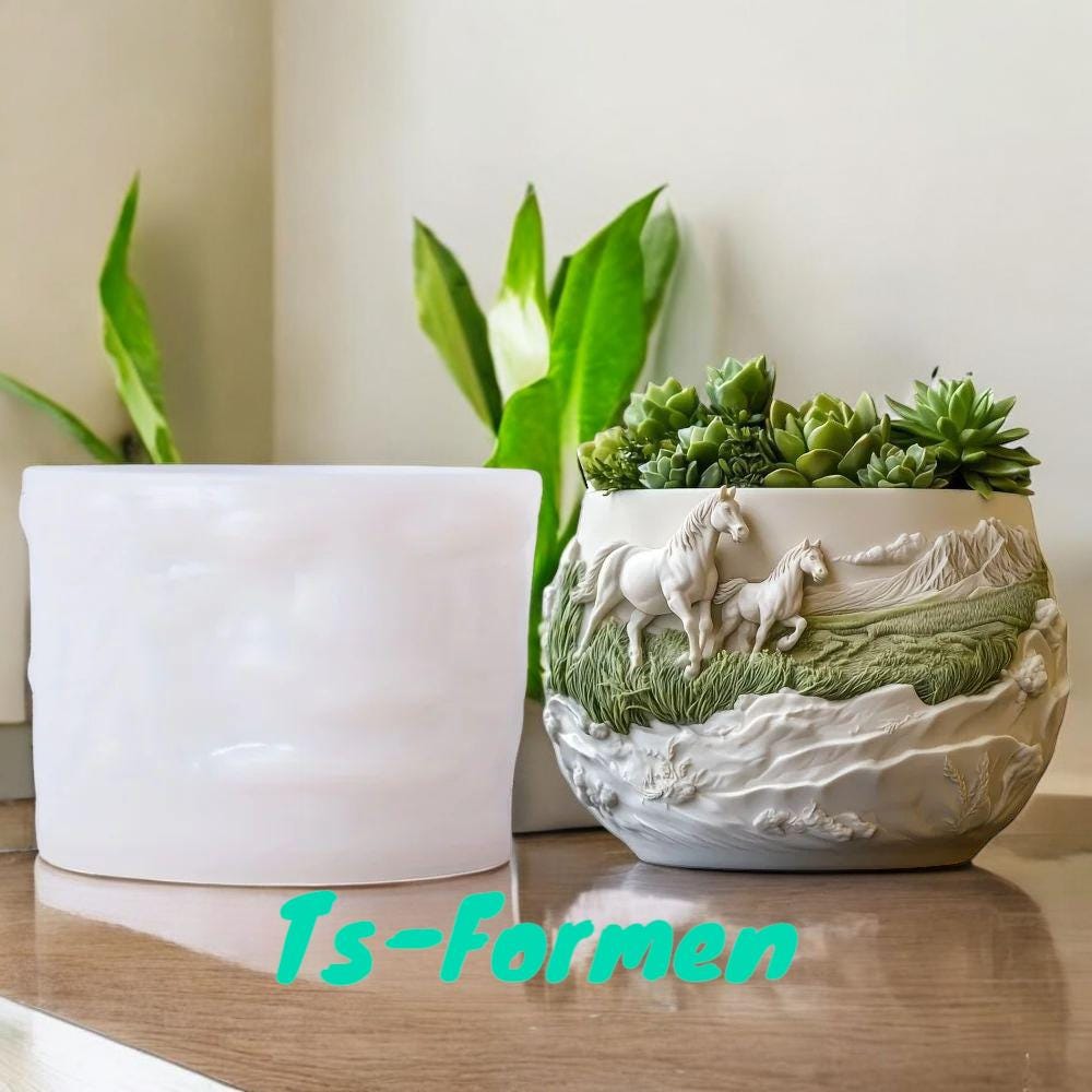 Gießform, Silikon Form, Pferde, Pflanzgefäß, Blumentopf
