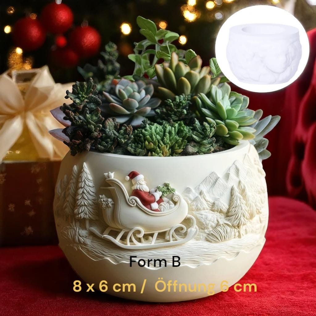 Silikon Gießform Weihnachtsmann Blumentopf – Pflanzgefäß Form Weihnachten – Betonform, DIY Deko, wiederverwendbare Silikonform