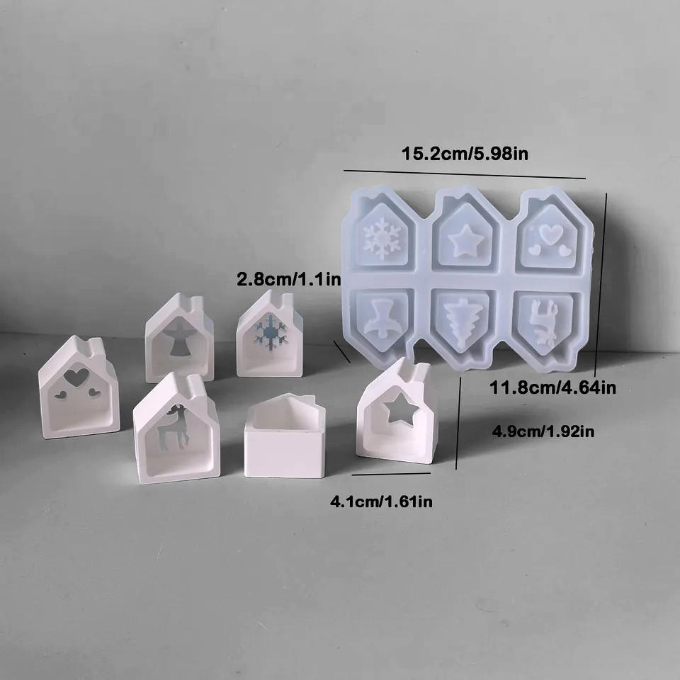 Silikon Gießform, Mini Lichthäuser, LED, Kerzenleuchter, 6 Häuser eine Form