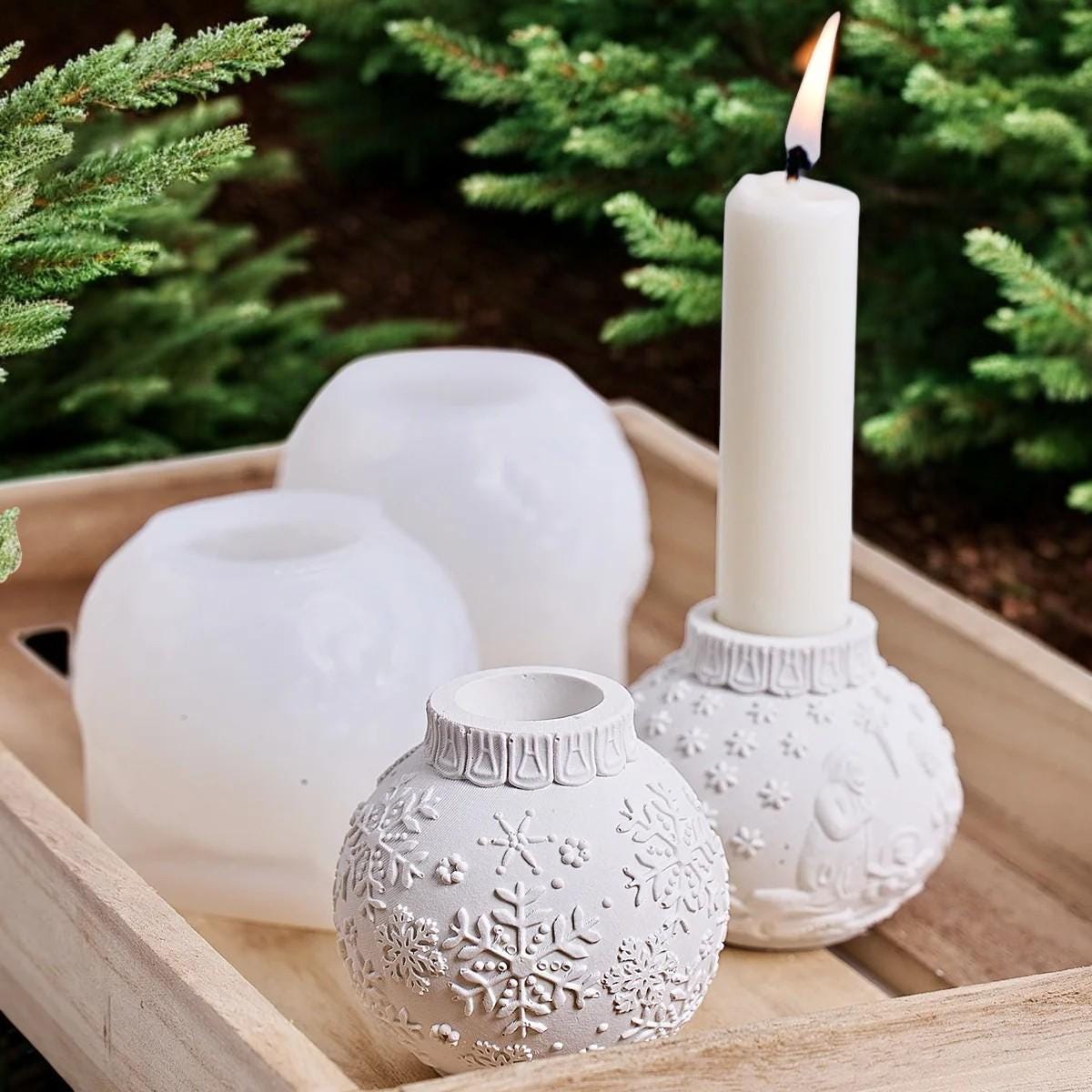 Silikon Gießform Kugel-Kerzenständer | Weihnachtskugel-Form | Für Raysin, Beton, Keraflott & Epoxidharz | Wiederverwendbar