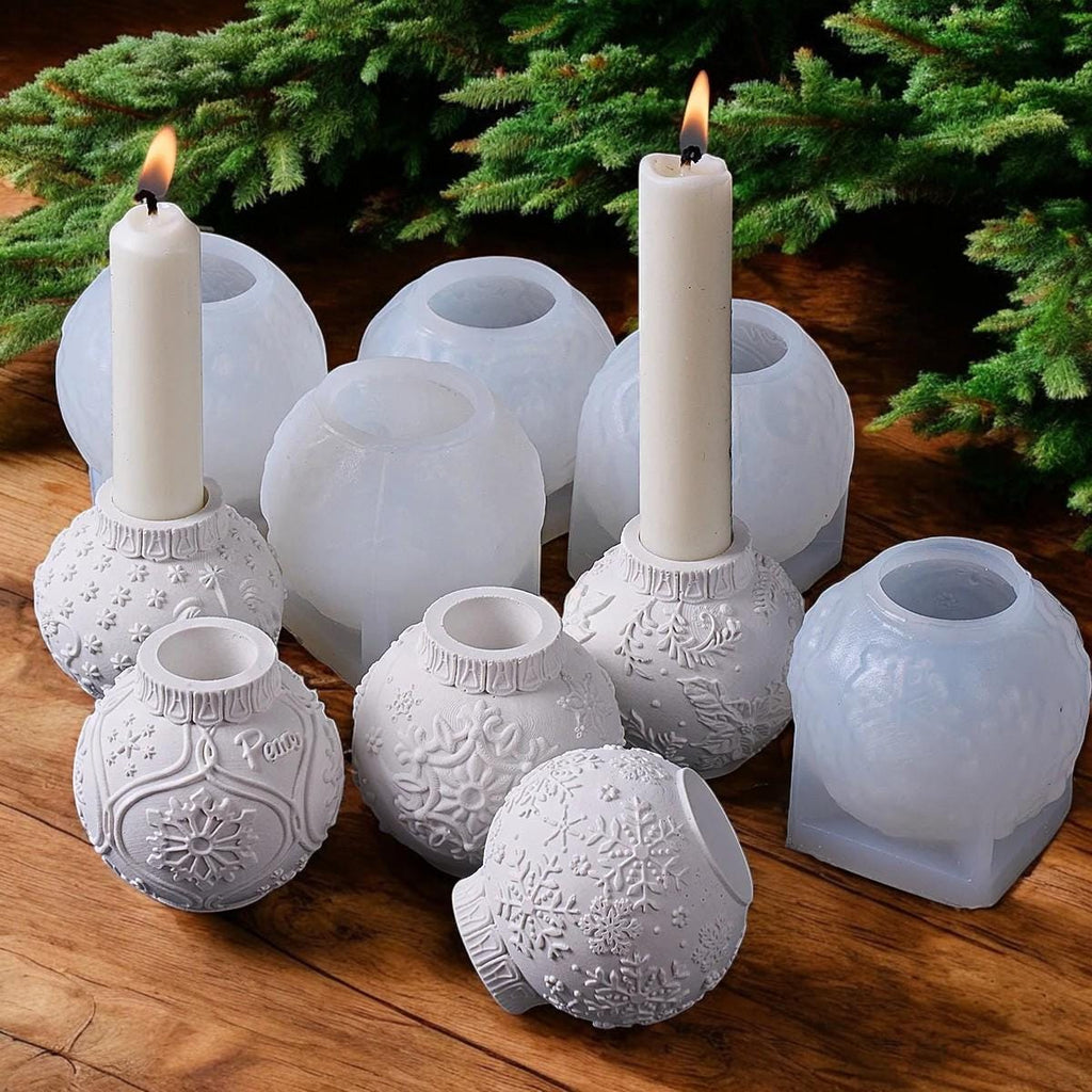 Silikon Gießform Kugel-Kerzenständer | Weihnachtskugel-Form | Für Raysin, Beton, Keraflott & Epoxidharz | Wiederverwendbar