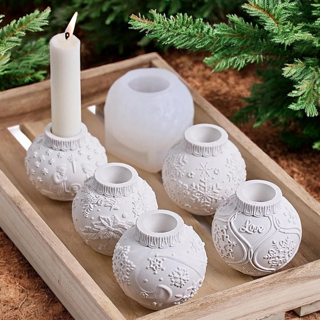 Silikon Gießform Kugel-Kerzenständer | Weihnachtskugel-Form | Für Raysin, Beton, Keraflott & Epoxidharz | Wiederverwendbar