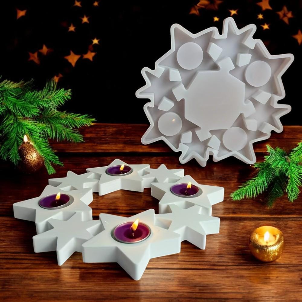 Silikonform Adventskranz – 3D Gießform mit 4 Teelicht-Halterungen, robust & flexibel, für Raysin/Keraflott/Gips/Beton, Weihnachtsdeko DIY