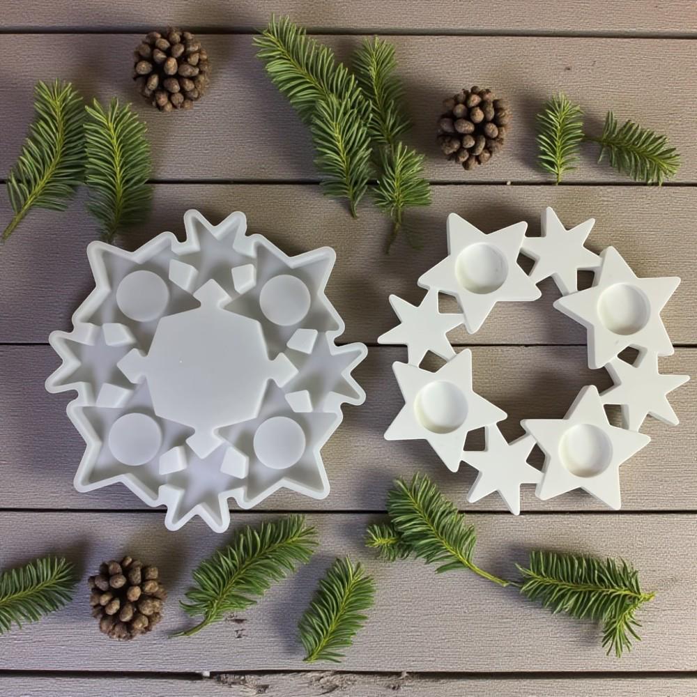 Silikonform Adventskranz – 3D Gießform mit 4 Teelicht-Halterungen, robust & flexibel, für Raysin/Keraflott/Gips/Beton, Weihnachtsdeko DIY