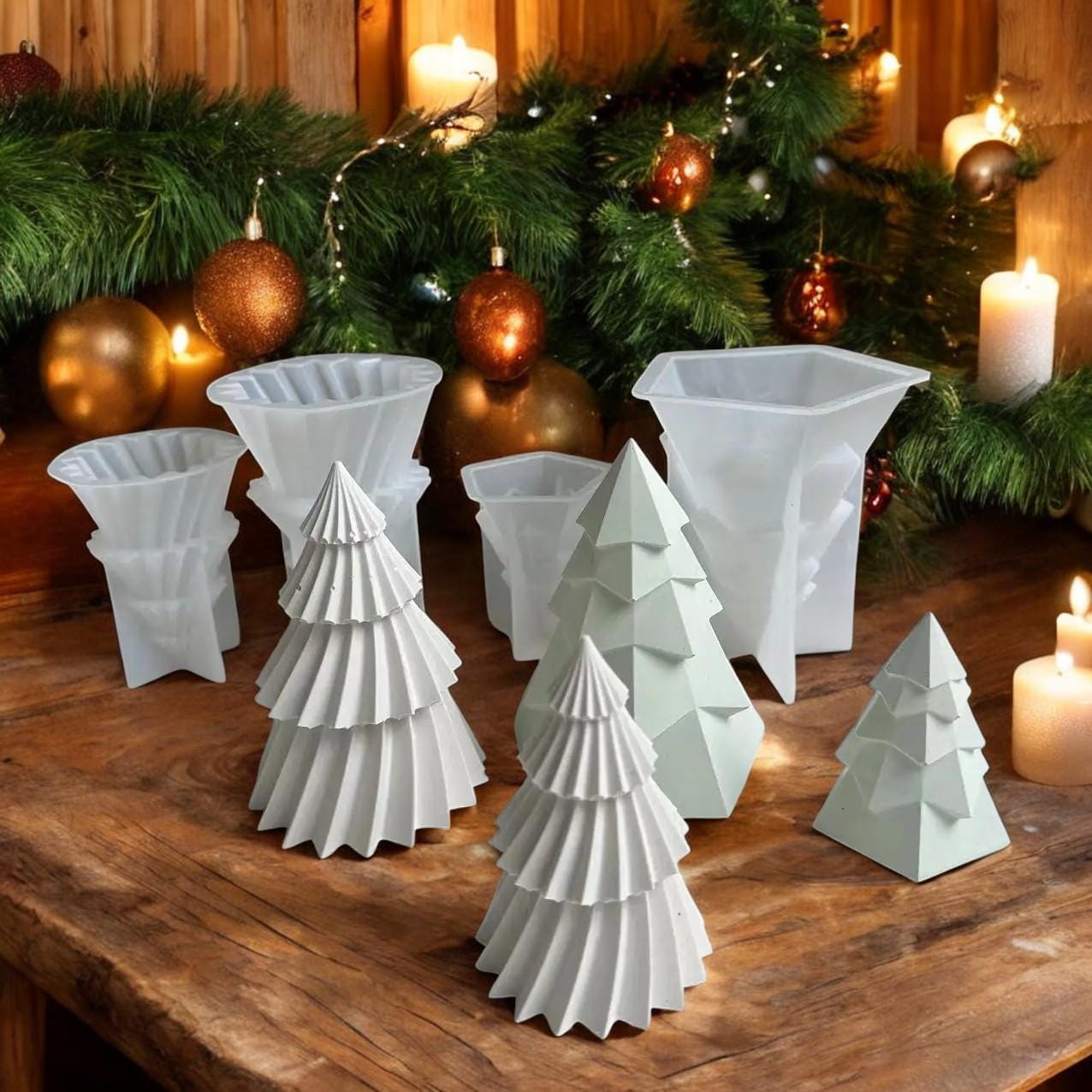 Silikonform, Weihnachtsbaum, Adventszeit, 2 Formen Set, Weihnachtsdekoration, Gießform, Gemütlich, Weihnachten