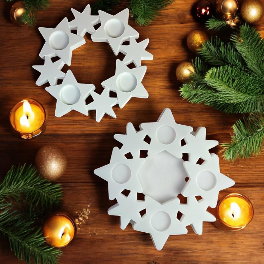 Silikonform Adventskranz – 3D Gießform mit 4 Teelicht-Halterungen, robust & flexibel, für Raysin/Keraflott/Gips/Beton, Weihnachtsdeko DIY