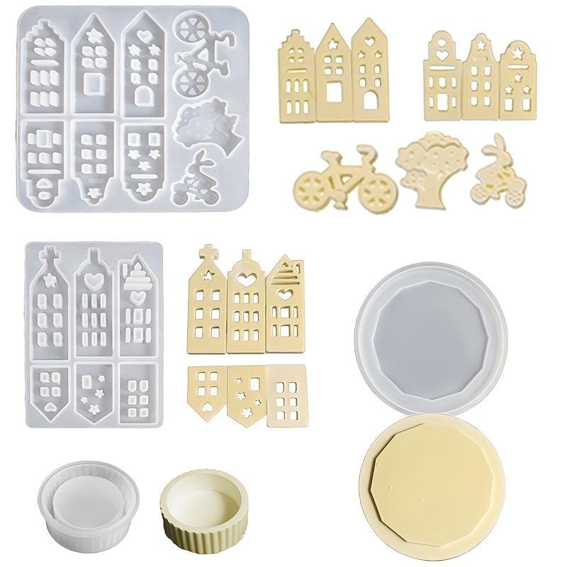 Silikon Gießform, Giessform Silikon, Licht Haus, Set 4 Formen, von Landschaft gestalten, Raysin, Keraflott