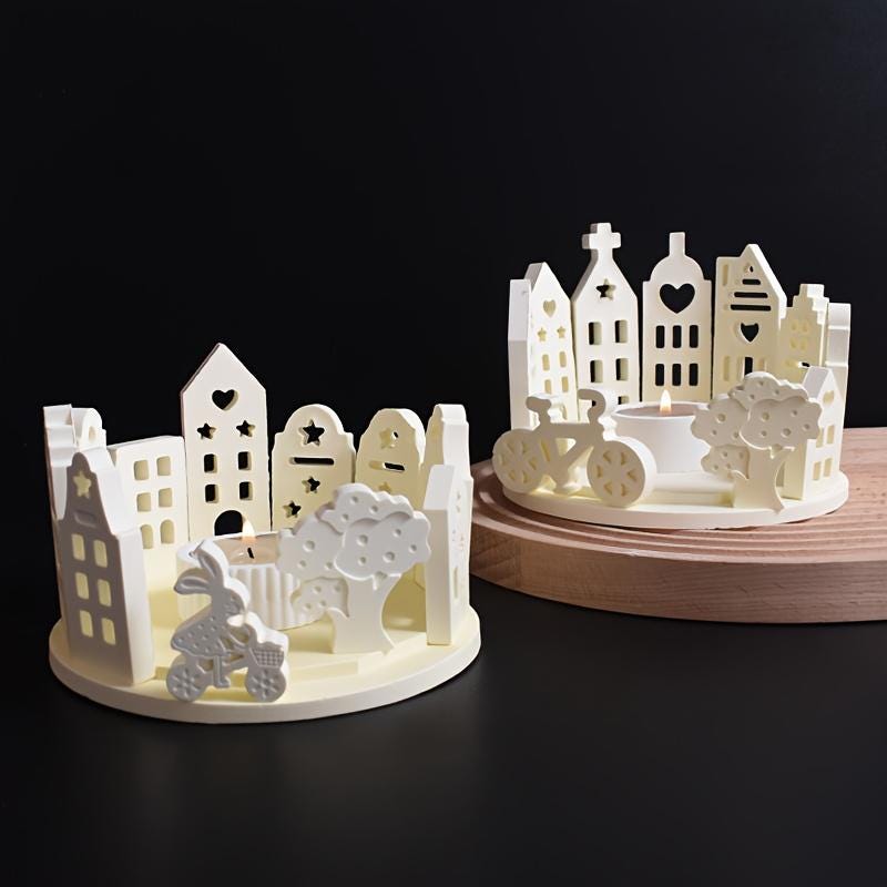 Silikon Gießform, Giessform Silikon, Licht Haus, Set 4 Formen, von Landschaft gestalten, Raysin, Keraflott