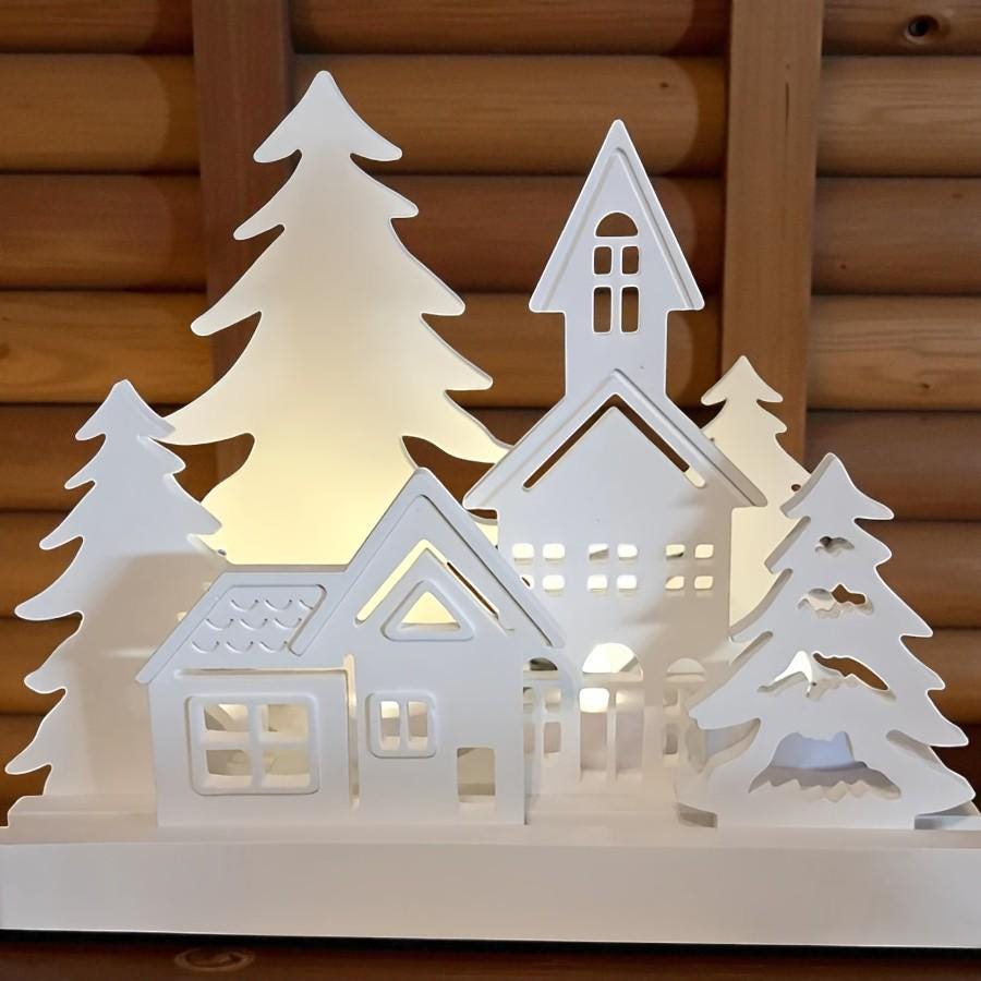 Weihnachtslandschaft Silikonform Set, Weihnachtsbaum + Haus mit Teelichthalter, 7-teiliges Gießform Set für Raysin, Beton & Kerzenständer