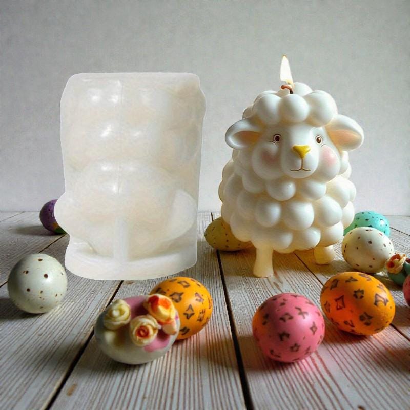 Kerzengießform "Osterlamm" aus Silikon – Blumen-Kerze selber machen | Für Sojawachs, Bienenwachs & Paraffin | Frühlings-Osterdeko