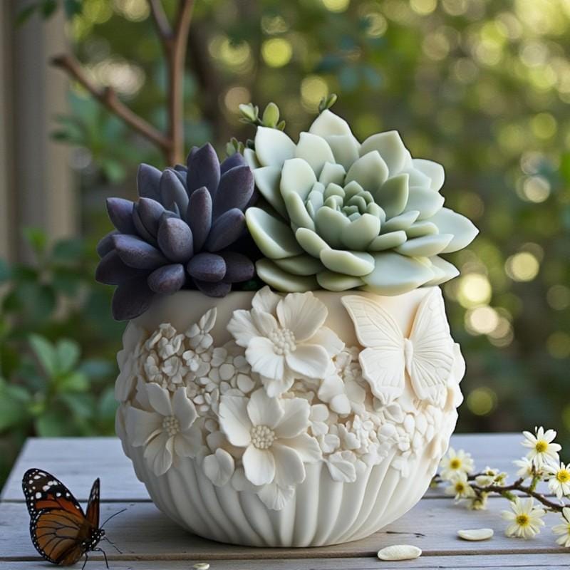 Silikonform Blumentopf / Pflanzgefäß (Blumenrelief) – Gießform für Raysin, Keraflott & Beton | DIY Frühlingsdeko