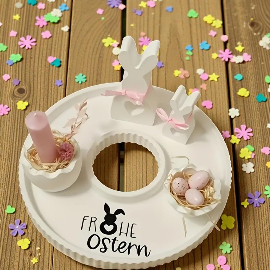 Silikon Gießform Set (4 Formen) – 2x Osterhase + Osternest/Schale + Becher/Ei-/Kerzenhalter – für Raysin & Keraflott – Osterdeko DIY