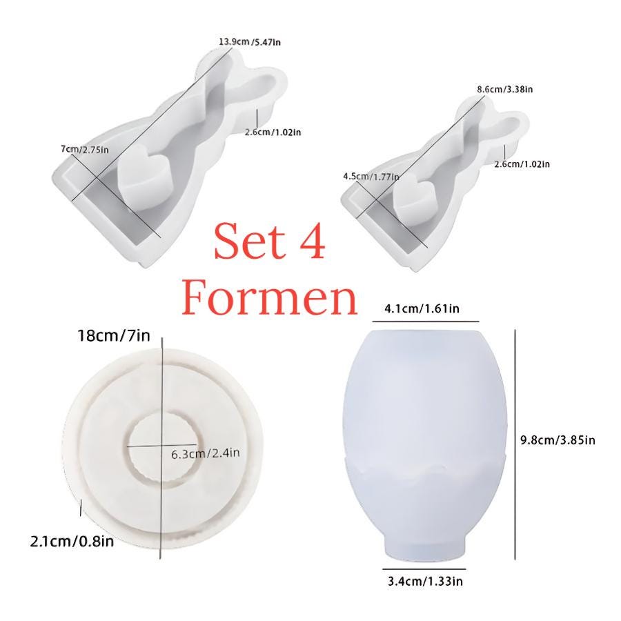 Silikon Gießform Set (4 Formen) – 2x Osterhase + Osternest/Schale + Becher/Ei-/Kerzenhalter – für Raysin & Keraflott – Osterdeko DIY